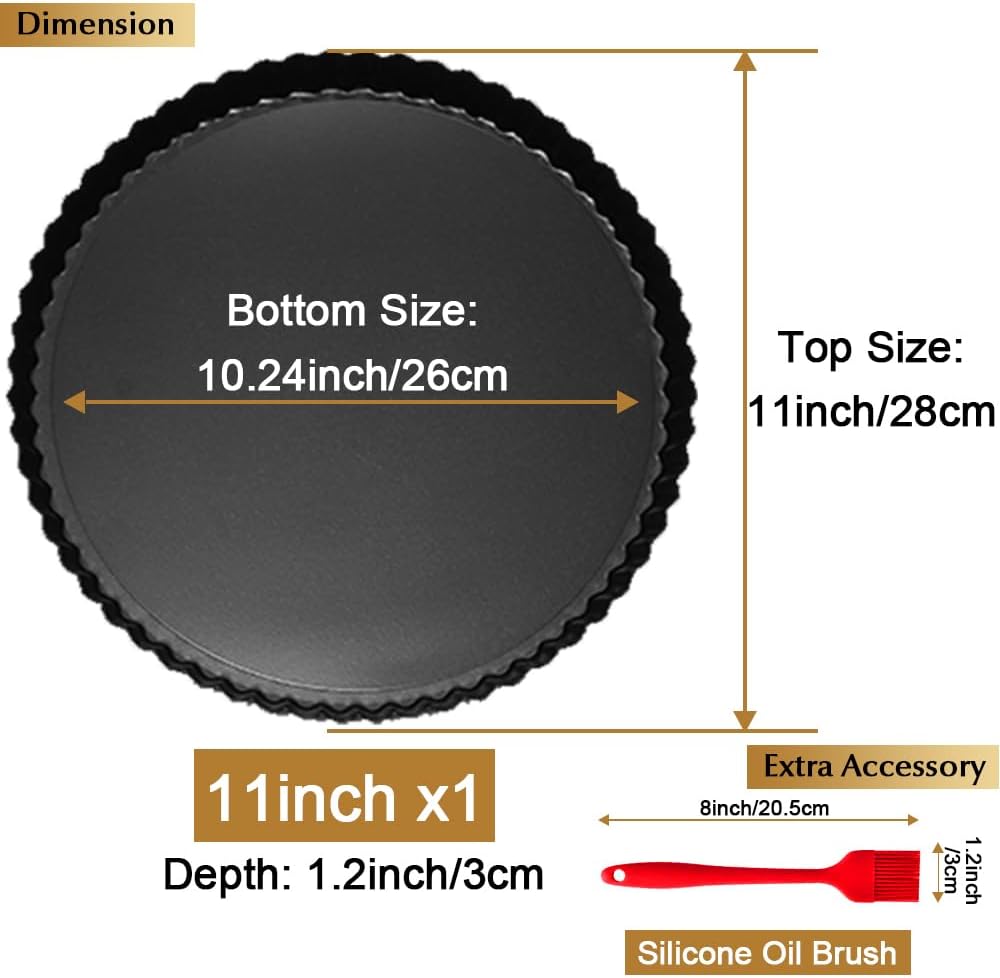 11 Inch Tart and Quiche Pan with Removable Bottom, Pie pans for baking, Non-stick Carbon Steel Quiche Pan for Pie, Mousse Cakes, Fruit and Desserts
