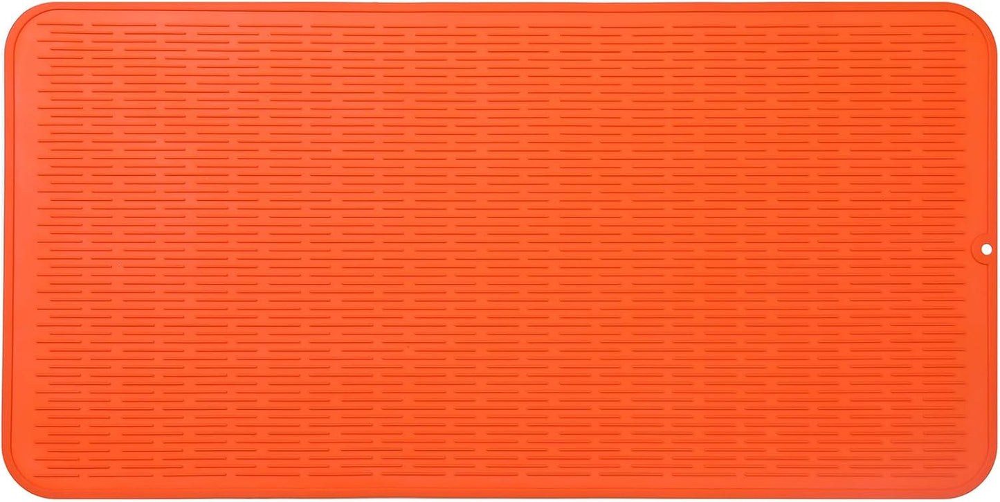 Silicone Dish Drying Mat for Multiple Usage,Easy clean,Eco-friendly,Heat-resistant Silicone Mat for Kitchen Counter or Sink,Refrigerator or Drawer Liner Orange 5XL 36inches x 18inches
