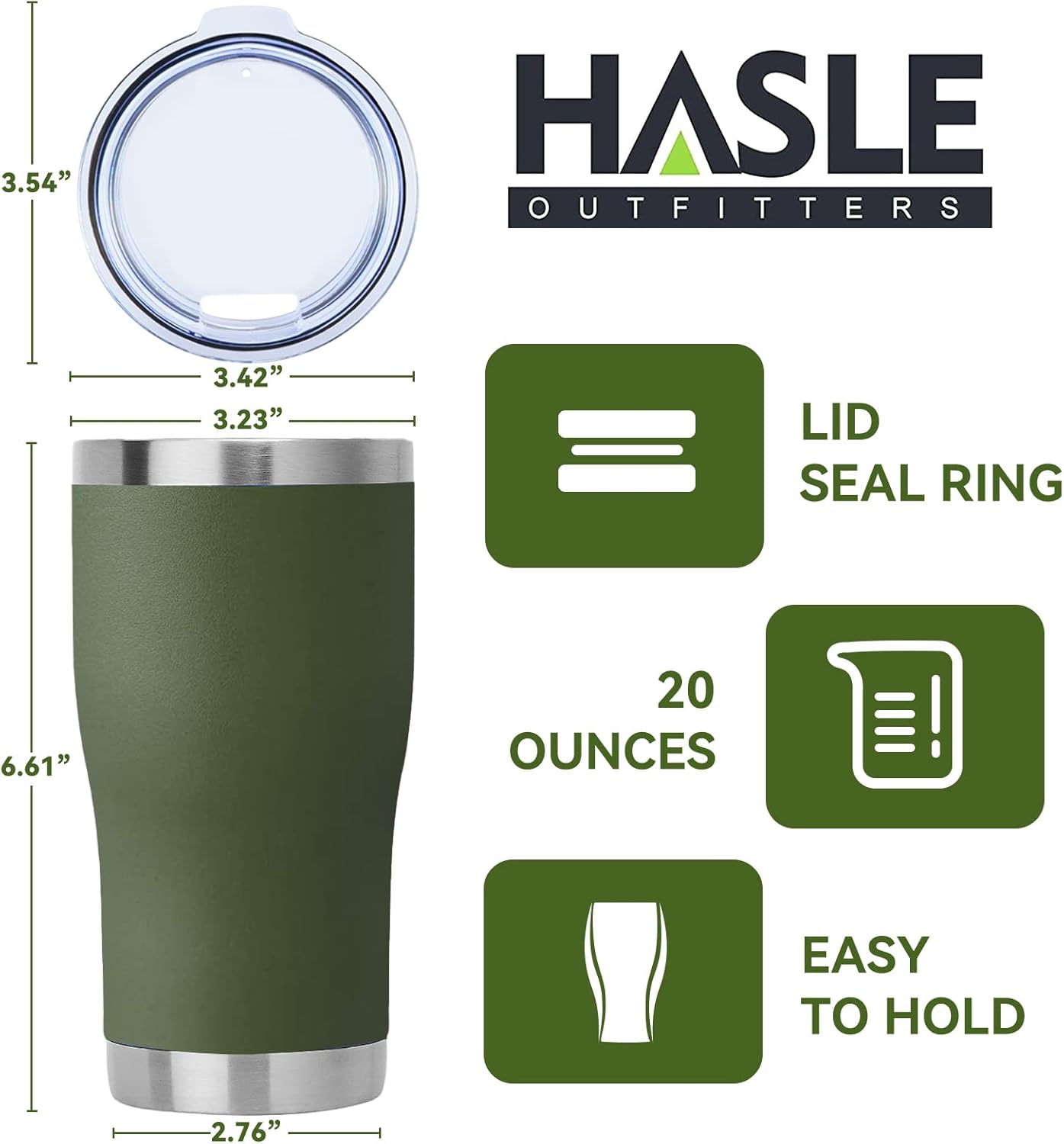 HASLE OUTFITTERS 20 oz Tumbler Bulk, Stainless Steel Tumblers with Lid, Vacuum Insulated Tumbler, Double Wall Powder Coated Cup, coffee mugs, Army Green, 12 Pack