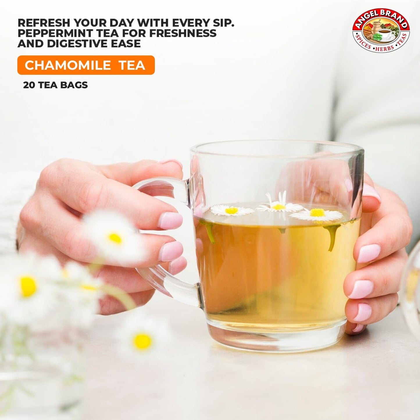 Angel Brand Chamomile Tea Bags 20 – Pack of 3 – Chamomile Flower Tea for Relaxation &