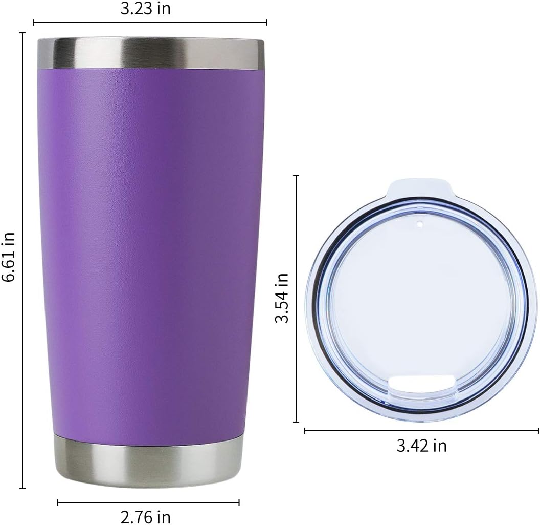 DOMICARE 20oz Stainless Steel Tumbler Bulk with Lid, Double Wall Vacuum Insulated Travel Mug, Powder Coated Coffee Cup (Powder Purple, 1)