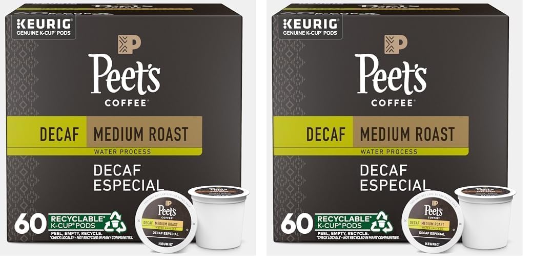 Peet's Coffee, Medium Roast Decaffeinated Coffee K-Cup Pods for Keurig Brewers - Decaf Especial 60 Count (6 Boxes of 10 K-Cup Pods) Packaging May Vary (Pack of 2)