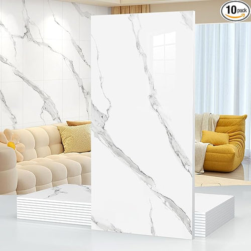 10pcs Marble Peel and Stick Waterproof Wall Panels, Heat-Resistant Backsplash by Chejiaye