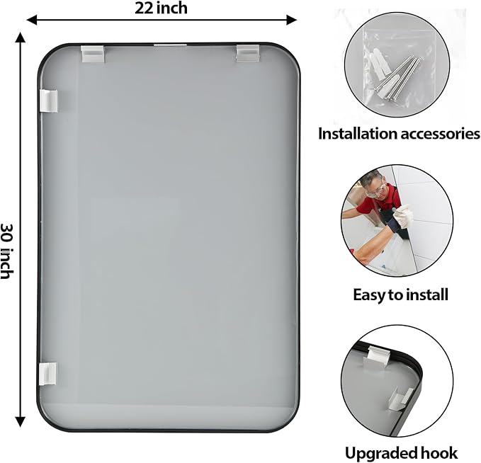 22x30 Inch Black Wall Mirror for Bathroom, Brushed Metal Framed Mirror - Image 6