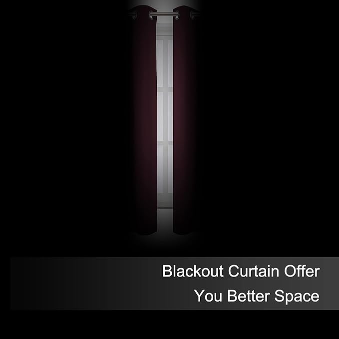 LEMOMO Blackout Curtains 52 x 45 inch/Burgundy Red Curtains Set of 2 - Image 3