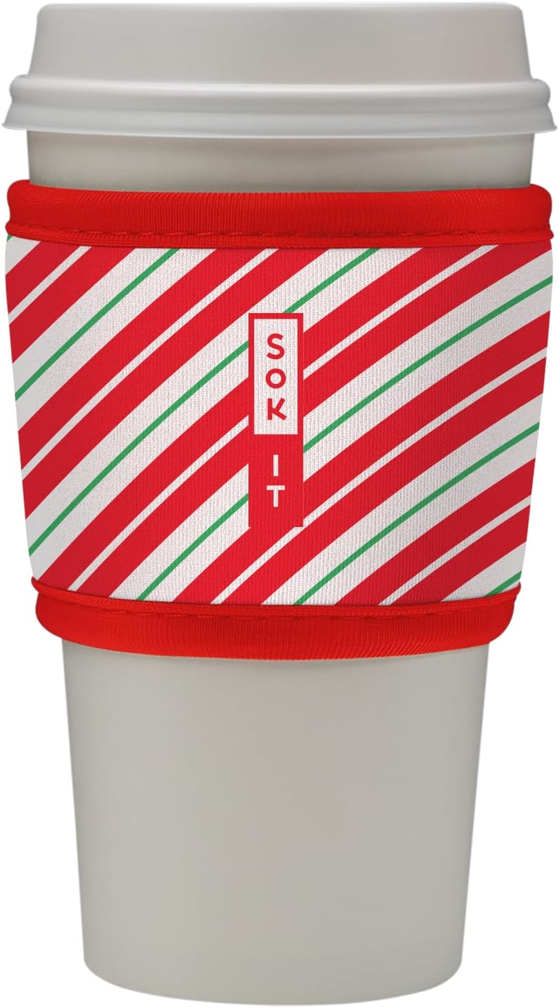 Sok It HotSok Coffee & Tea Reusable Insulated Neoprene Cup Sleeve (Candy Cane Stripes)
