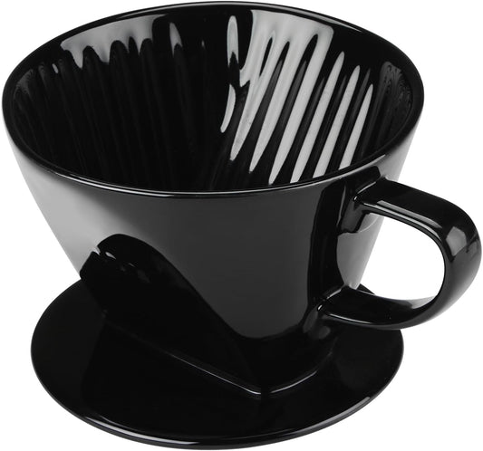 Pour Over Coffee Dripper, Ceramic Pour Over Coffee Maker with 3 Holes Flat Bottom, Easy Manual Slow Brewing, Porcelain Slow Filter Cone for Home, Office, Gift, Size 2, Black