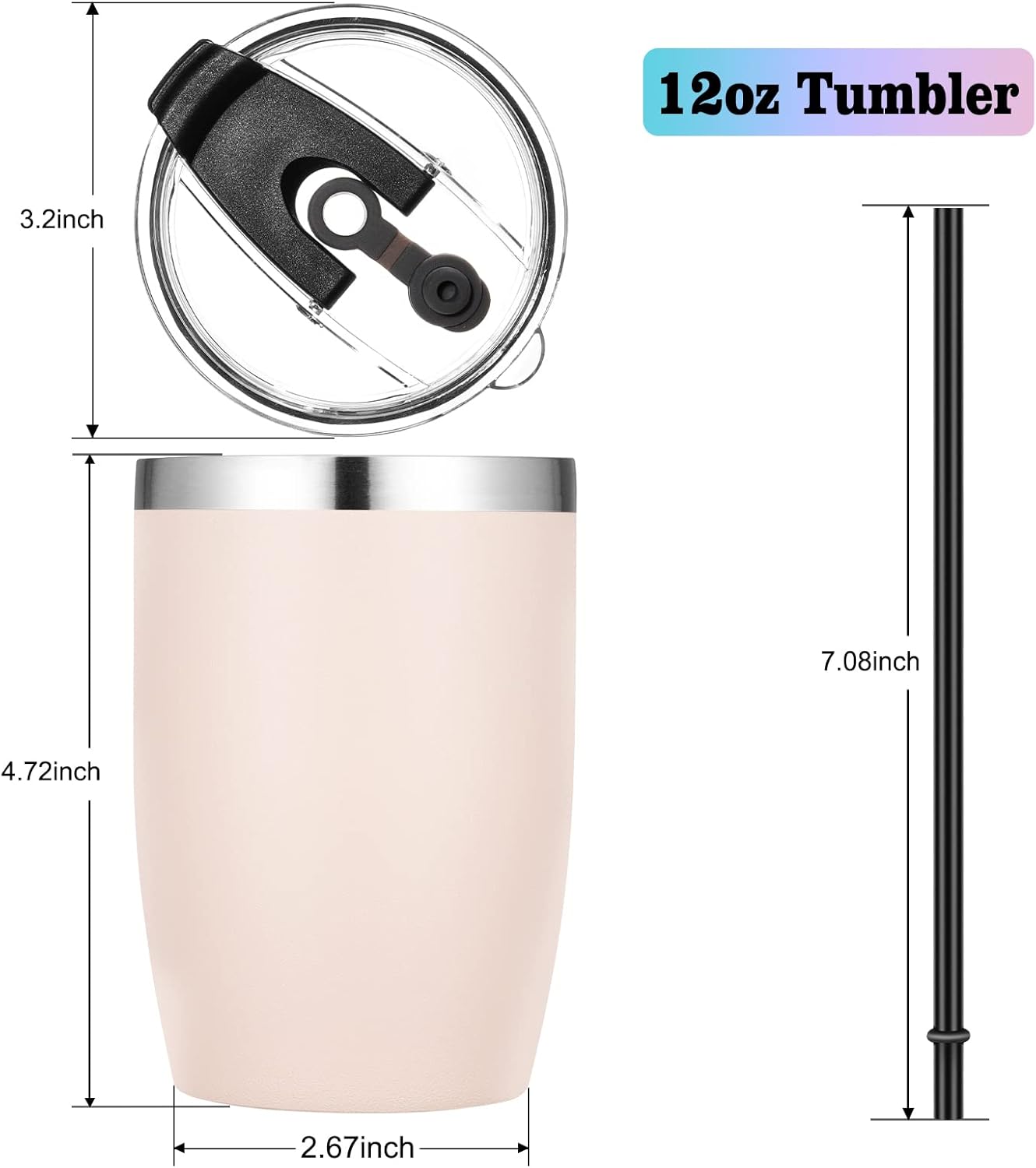 VEGOND Stainless Steel 12 oz Tumblers bulk Vacuum Insulated Double Wall Travel Tumbler with Lid and Straw Reusable Tumbler,Beige 12 pack