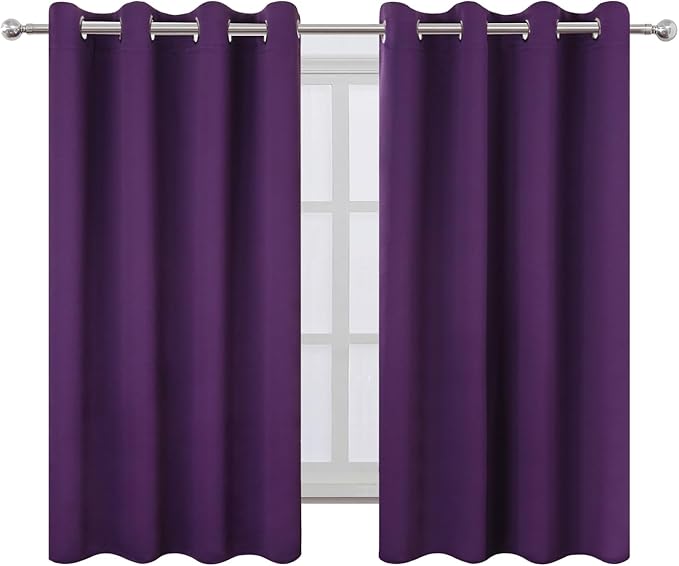 LEMOMO Blackout Curtains 66 x 54 Inch Long Purple Curtains Set of 2 Panels Room - Image 2