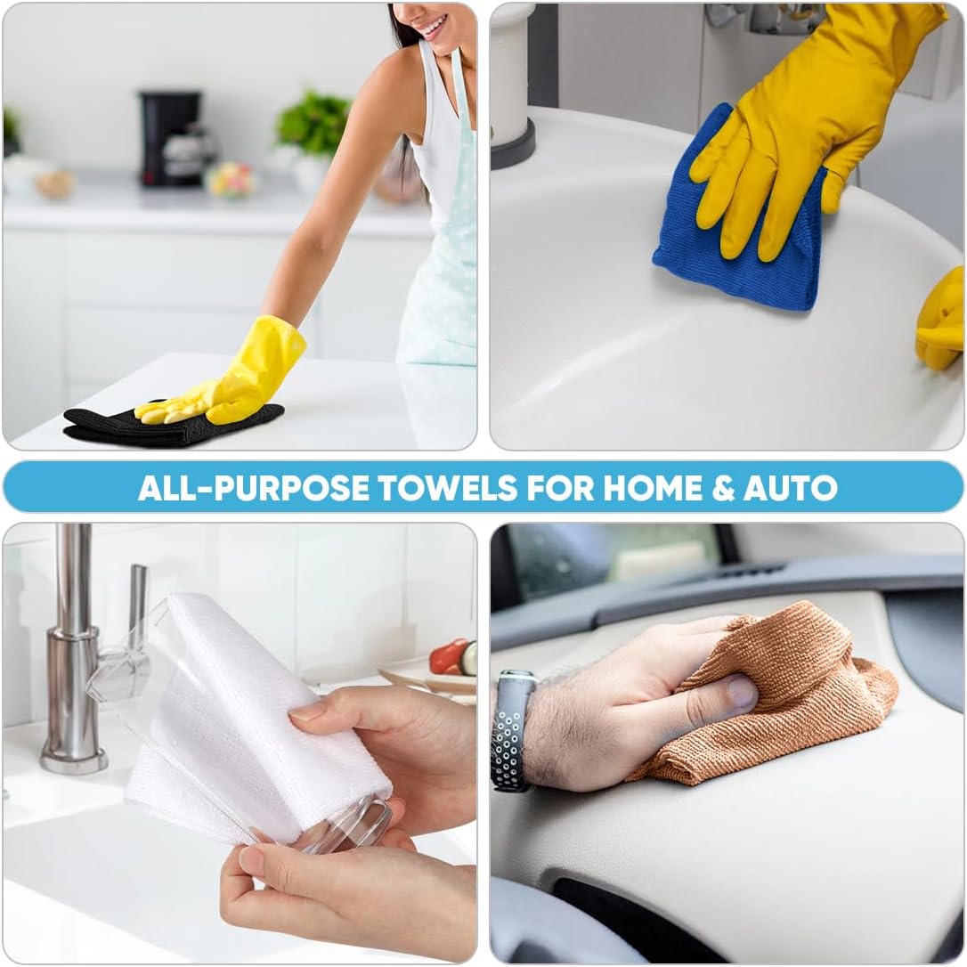 AIDEA Microfiber Cleaning Cloth Roll, 75PK, Black Microfiber Towels for Cars, Reusable Paper Towels Tear Away Cloth, Shop Rags, Lint Free Cleaning Rags for House, Kitchen, Window, 11.5"×11.5"