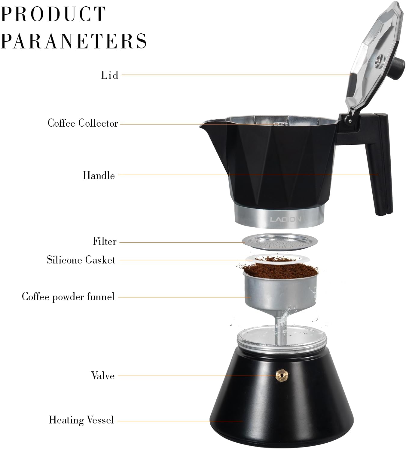 Moka Pot, 6-Cup Espresso Maker, 300ml Portable Stovetop Espresso Maker, Percolator Coffee Pot Compatible with Induction Cooktops, Suitable for Home and Camping (Black)