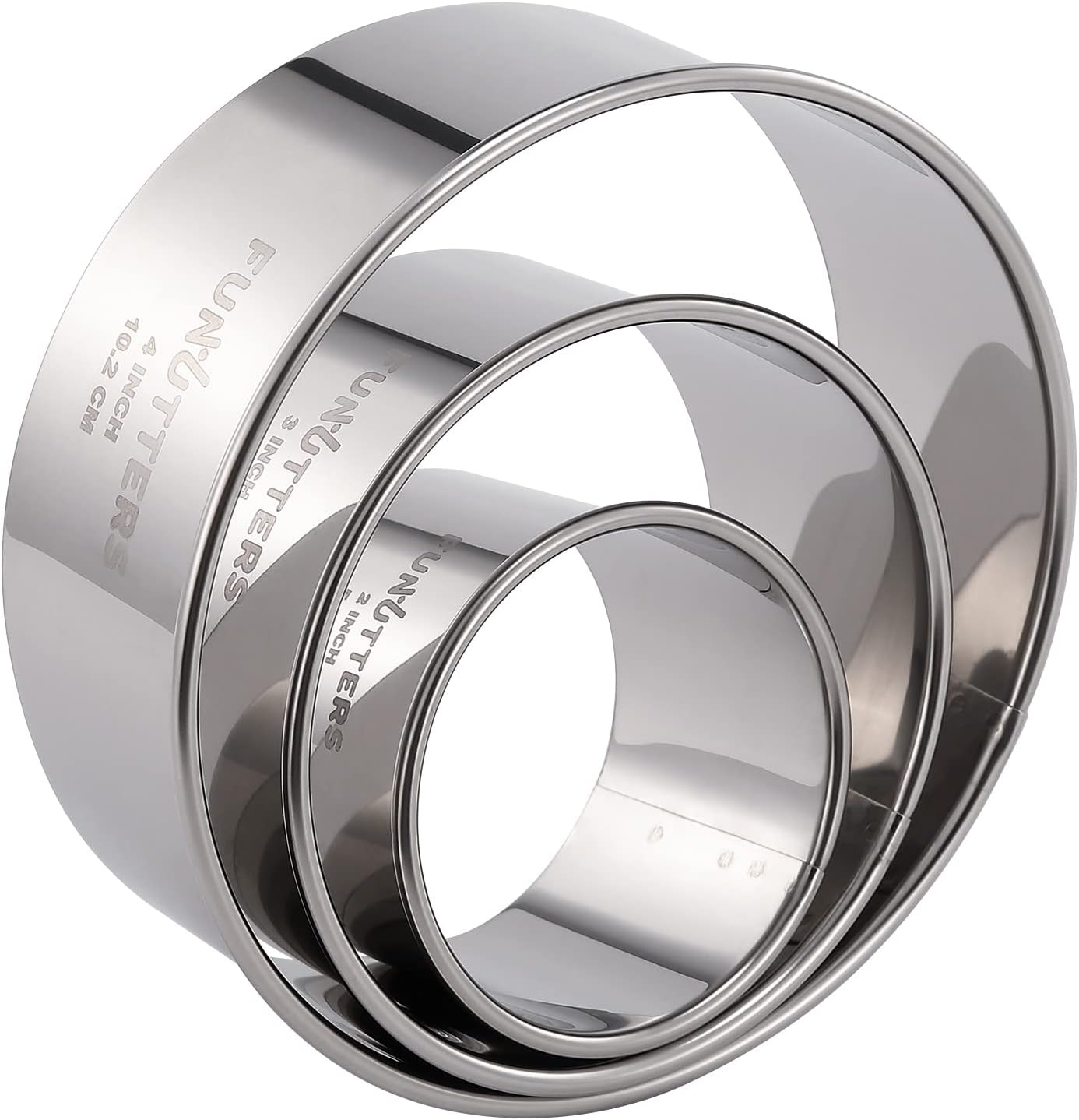 Cookie Cutter Set, 3 Pc Kit, Measuring 2'', 3'', and 4'', Round Metal Baking Rings for Pastry, Biscuits, and Dough Cutting, Heavy Duty and Reusable, Multiple Sizes