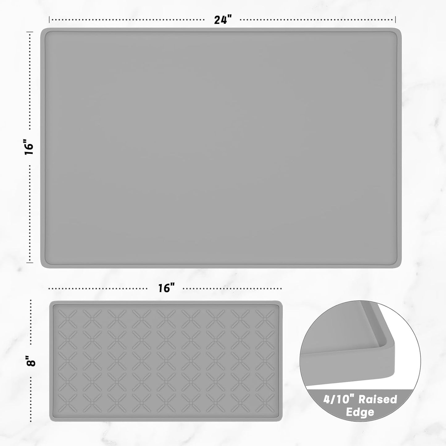 Rnivvi Silicone Coffee Mat, 16" x 24" Waterproof Raised Edge Coffee Bar Mats for Espresso Machine Station Accessories, Heat Resistant Detachable Dish Drying Pad for Kitchen Counter, Dish Rack, Gray