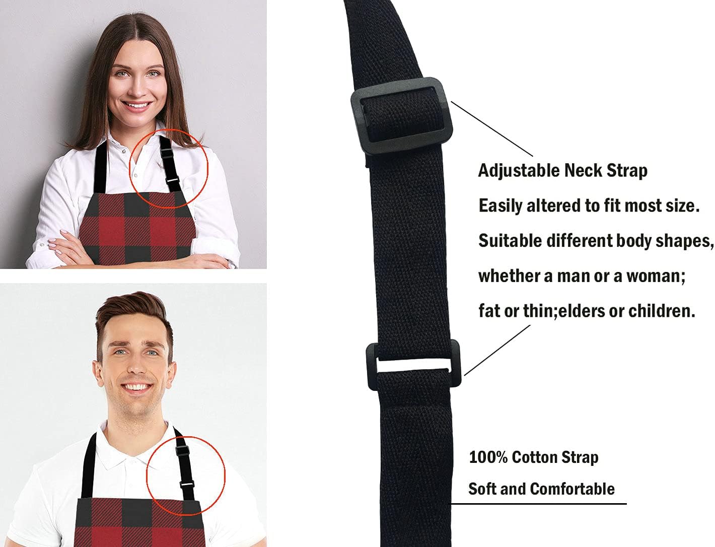 Black and Red Buffalo Plaids Bib Apron with Adjustable Neck for Men Women,Suitable for Home Kitchen Cooking Waitress Chef Grill Bistro Baking Apron