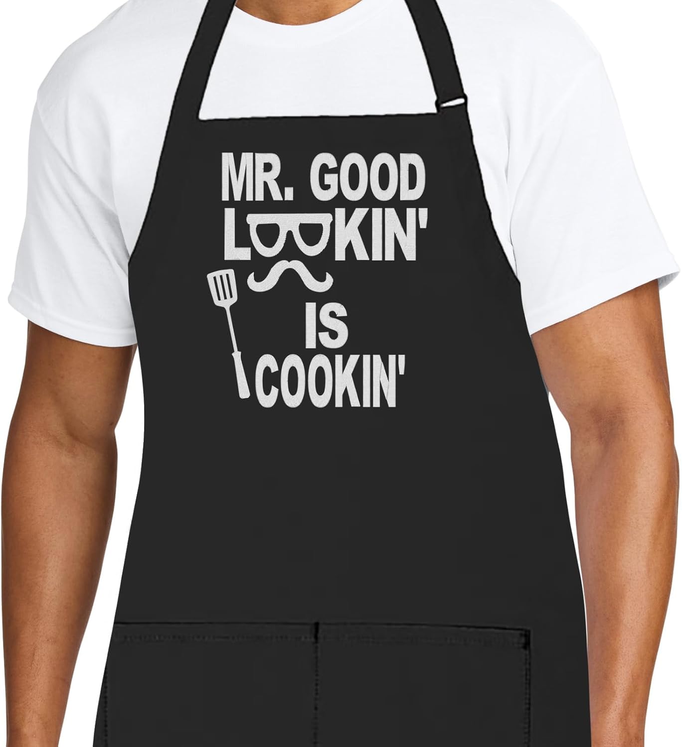 Personalized Chef Apron for Men, Custom Embroidered Design, Professional Kitchen Cooking BBQ Grilling for Dad, Decorated in USA