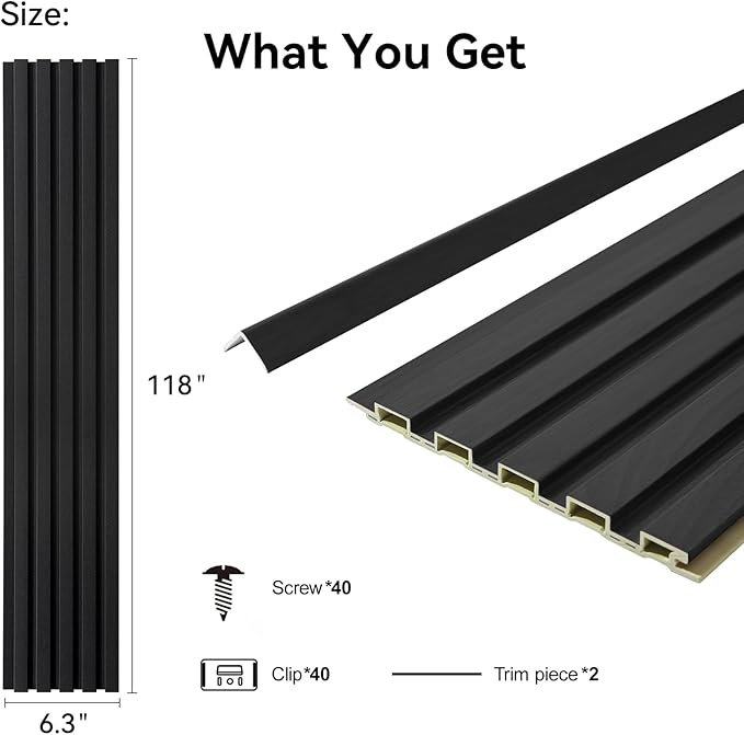 8-Pack WPC Wall Panels 118’’ x 6.3’’ 3D Slat Wall Panel Acoustic Wall Paneling - Image 2