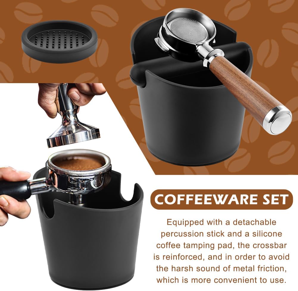 5-Inch Coffee Knock Box for Espresso Grounds Disposal with Extended Knocking Rod & Shock-Absorbent Non-Slip Base - Perfect for Home, Office, and Coffee Enthusiasts