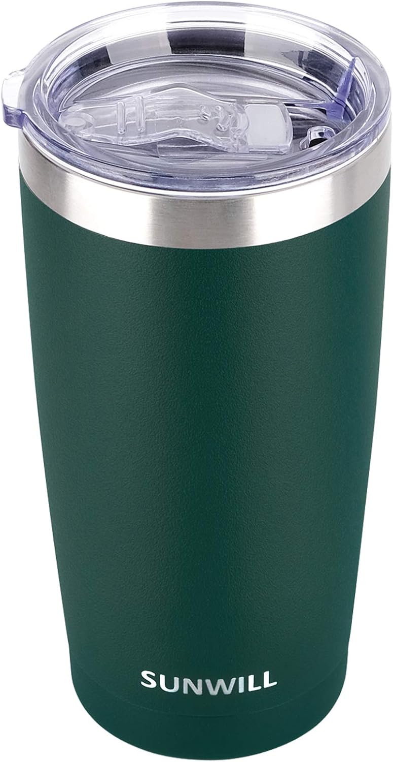 SUNWILL Travel Coffee Tumbler 20 oz, Insulated Mug with Lid, Stainless Steel Cup for Outdoor, Powder Coated Dark Green