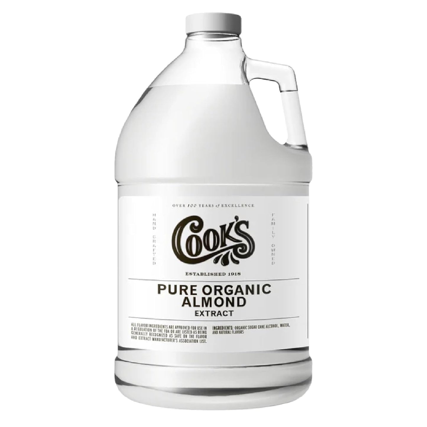 Cook's, Organic Pure Almond Extract, for Cookies, Cakes, Pastries, Allergen Free, 128 Ounces (1 Gallon)
