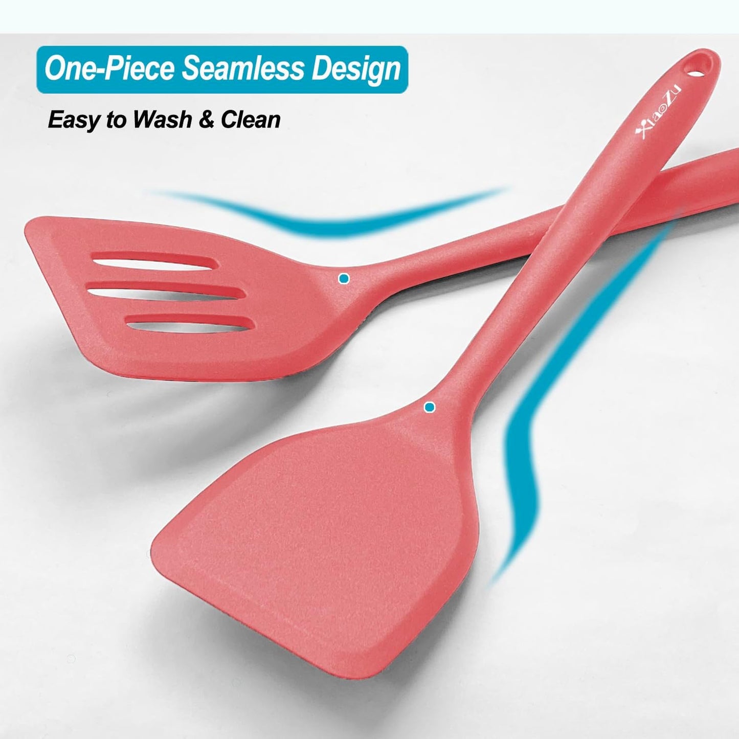 Silicone Spatula Turner Set, High Heat Resistant Spatulas with Seamless One Piece Design, Nonstick Rubber Flippers Utensils for Baking & Cooking,BPA-Free, Red, 11 IN