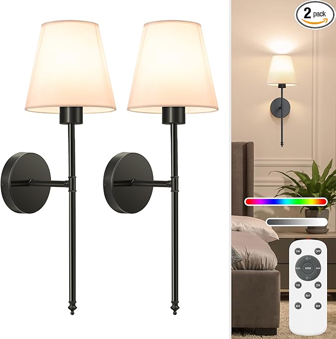 NIORSUN 19.9 inch Battery Operated Wall Sconce Set of 2, 10 Colors Wireless by NIORSUN