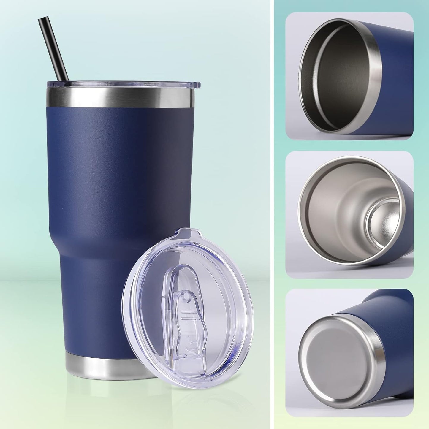 DOMICARE 30 oz Tumbler with Lid and Straw, Stainless Steel Tumblers Bulk, Insulated Vacuum Double Wall Travel Coffee Mug, Durable Powder Coated Tumbler Cups (Navy, 12)