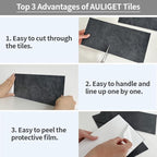 AULIGET 6" x 12" Black Slate Peel and Stick Backsplash Wall Tiles, PVC Faux - Image 8