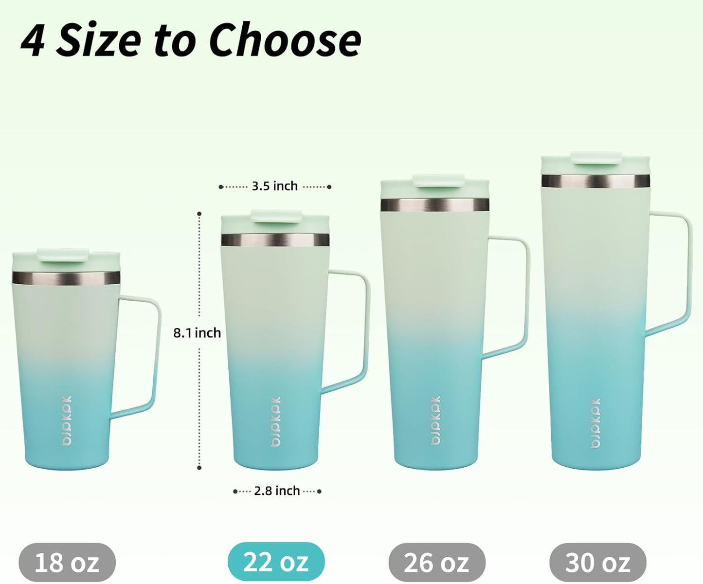 BJPKPK Insulated Tumbler with Handle, 22oz Insulated Tumblers with Lid and Straw, Stainless Steel Metal Water Bottles, Coffee Travel Mugs, Cups, Mint