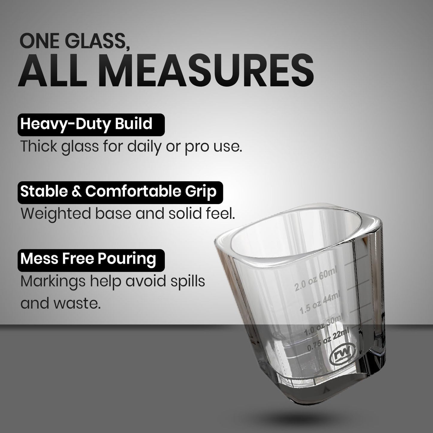 Rattleware 3 Oz Graduated Shot Glass Heavyweight Break-Resistant Glass with White Etched Measurements Oz ML tsp tbsp Durable Espresso Cocktail Measuring Glass for Bar Cart Home Bar Cafe Use