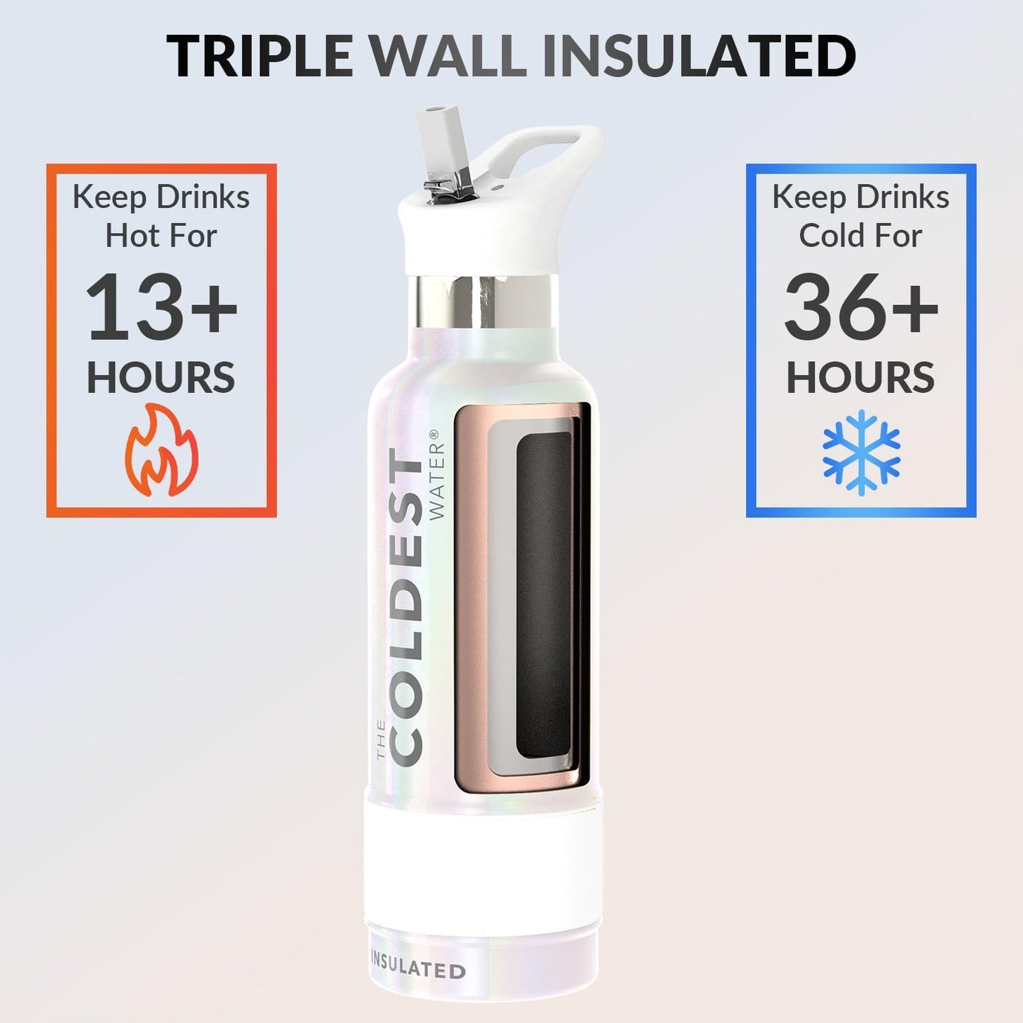 Coldest Insulated Water Bottle with Straw Lid - Stainless Steel Metal Insulated Bottle for Men & Women (Cosmic Ice Glitter, 24 oz)