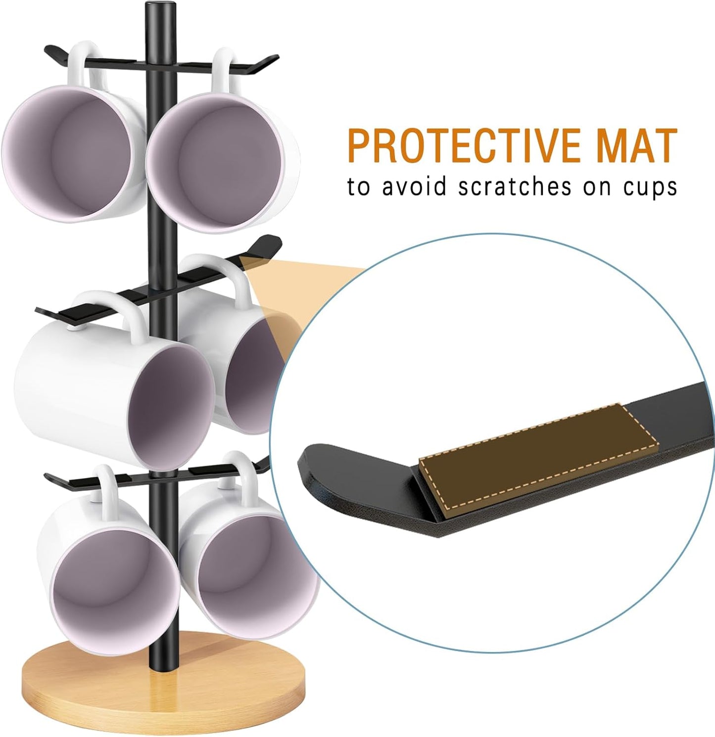 Coffee Cup Holder Tree, Mug Holder with 6 Hooks, Mug Tree for Counter, Metal Mug Rack, Coffee Mug Stand(Balck)