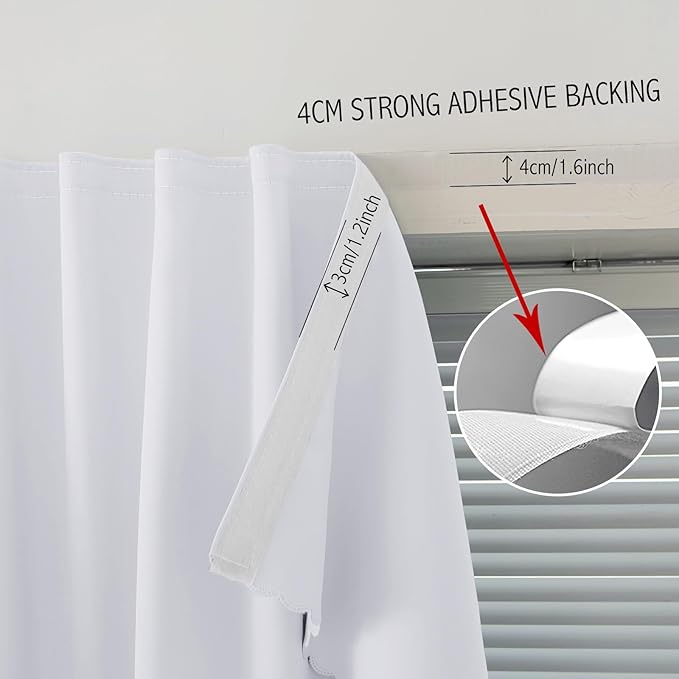 Thermal Blackout Curtains with Self-Adhesive Tape, No Rod No Drill Easy Install - Image 7