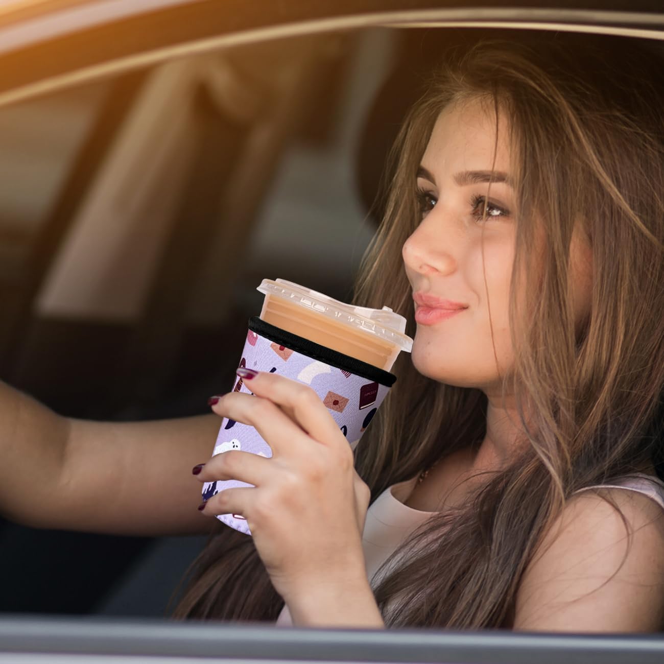 Reusable Insulated Neoprene Iced Coffee Cup Sleeve, Durable Drink Sleeve for Cold Beverages, Beverage Holder for Iced Coffee, Magic Sip