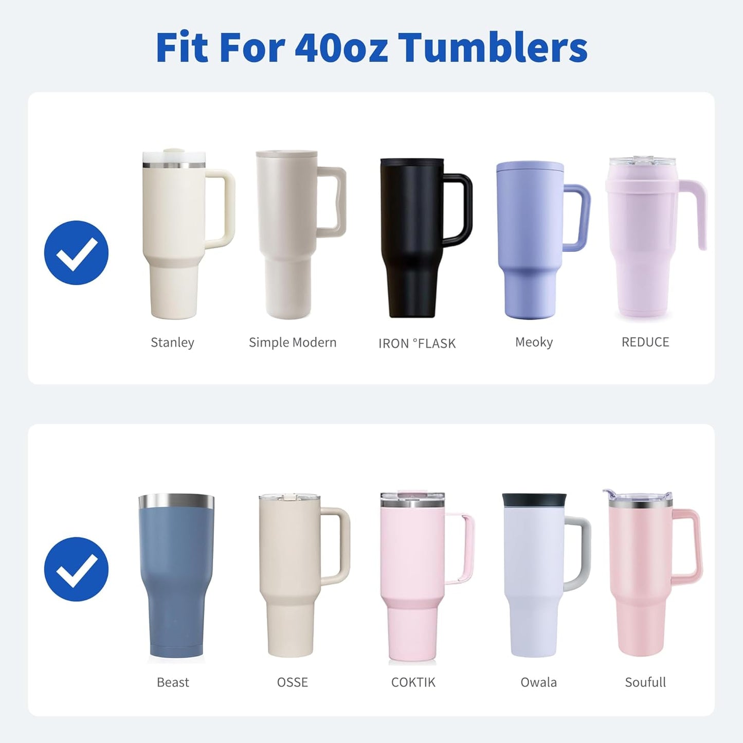 Metal Straw Reusable for Stanley Cup 40 oz Tumbler, Stainless Steel Replacement Straight Straw for Simple Modern, Meoky, Owala Tumbler for 40 oz Tumblers, Cleaning Brush, 1 Portable Bag