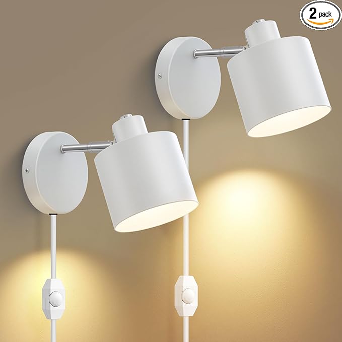 Lightess Plug in Sconce Set of Two, 350° Adjustable Dimmable Wall Light by LIGHTESS
