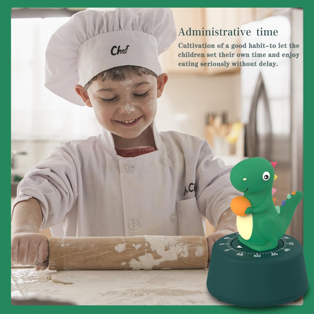 60 Minutes Mechanical Kitchen Timer,Cute Dinosaur Timer for Kids,Wind Up Egg Timer for Cooking,Reading,Classroom and Do Sports. (Dark Green)
