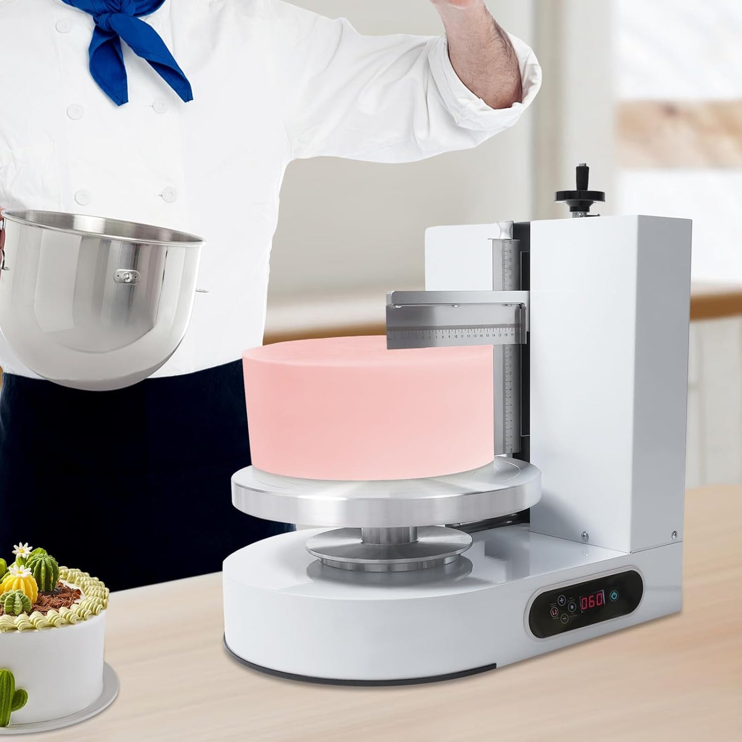 Cake Decorating Coating Machine Automatic Cake Cream Spreading Coating Filling Machine Birthday Cake Cream Smoother Bread Cream Spreading Machine Suitable for 4-12 In Round Cake (White)