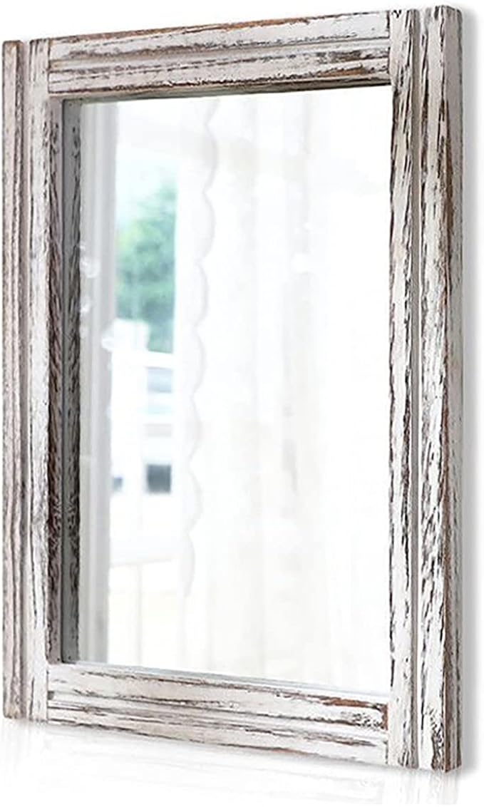 AAZZKANG Large Wall Mirrors 26"x18" Rustic Wood Mirror Rectangle Decorative by AAZZKANG