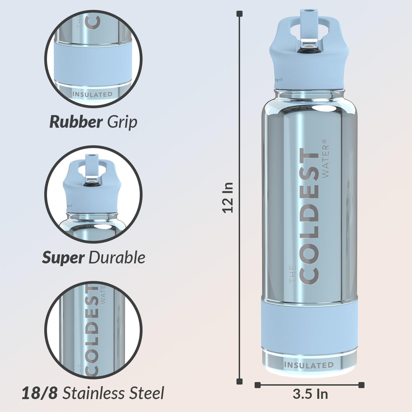 Coldest Insulated Water Bottle with Straw Lid - Stainless Steel Metal Insulated Bottle for Men & Women (Blue Reflections, 40 oz)