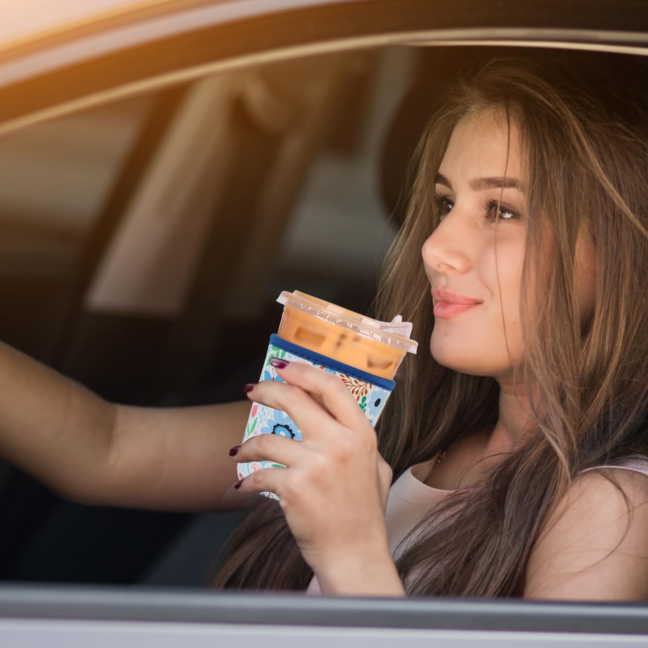 Reusable 3-Pack Iced Coffee Cup Sleeve, Insulated Neoprene, Beverage Holder for Iced Coffee, Durable Drink Sleeve for Cold Beverages, Butterfly Bloom