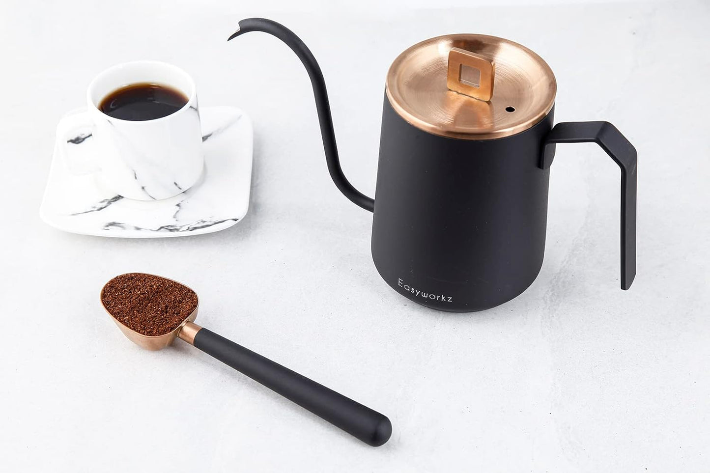 Easyworkz Stainless Steel Long Hollow Handle Coffee Scoop,7g Measuring Spoon for Ground Coffee and Loose Leaf Tea, Rose Gold-Black