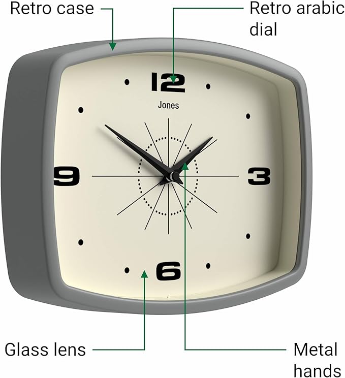 JONES CLOCKS® Movie wall Clock | Retro Rectangular Clock | 10 inch | Gray | - Image 6