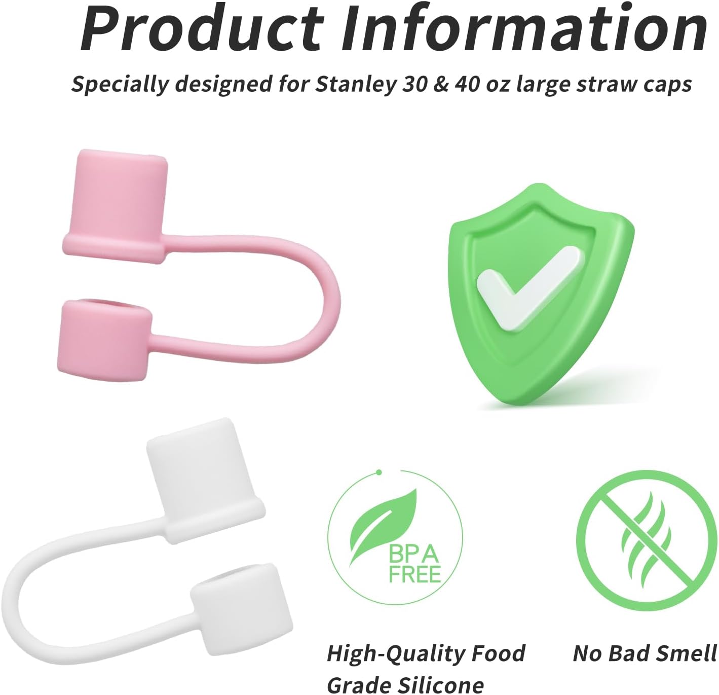 0.4inch Reuseable Straw Covers for Stanley Tumblers (Basics-White, 10 Pieces) (10pcs-Basics-LightPink)