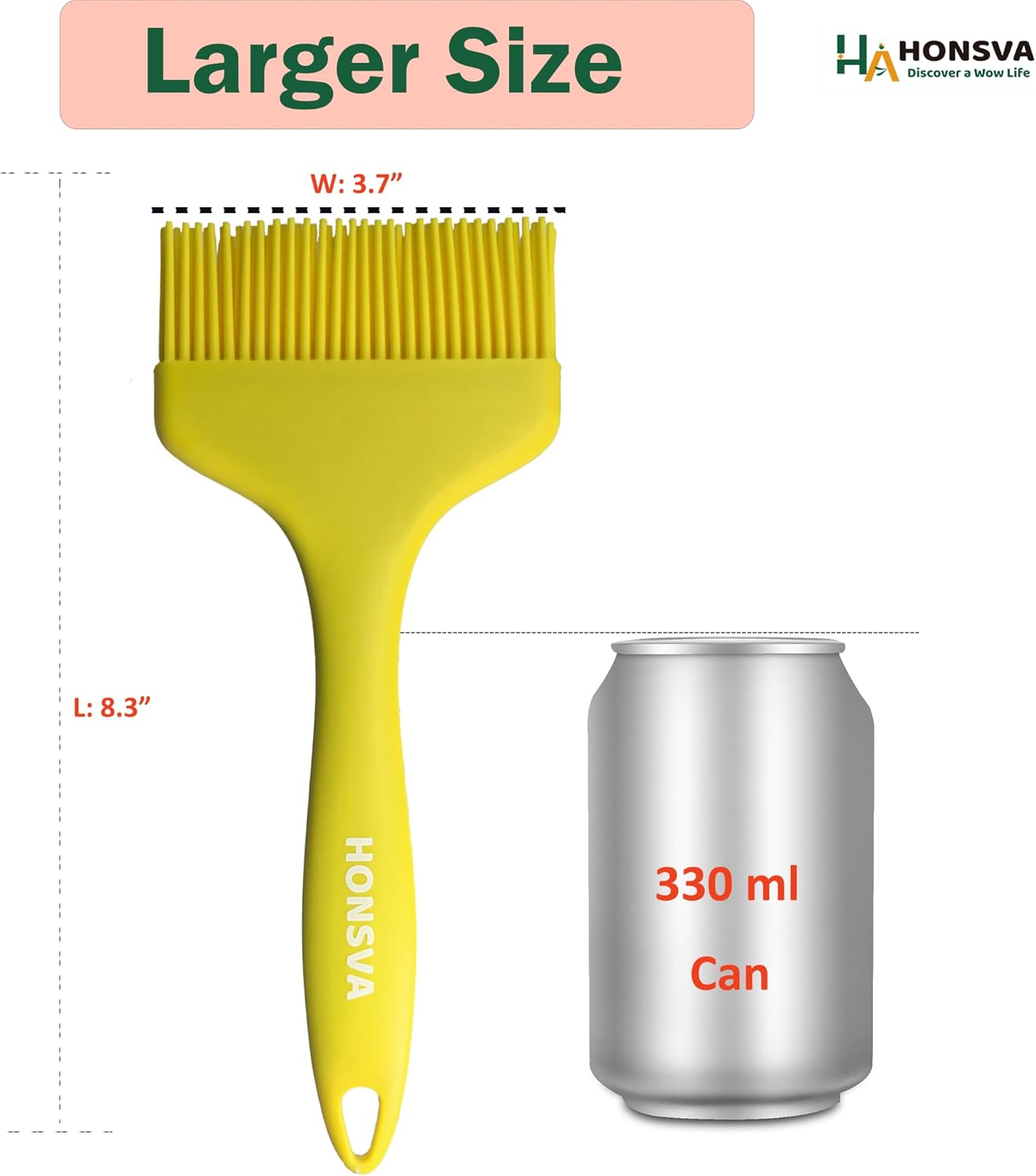 Massive Silicone Pastry Basting Brush, One-Piece Design, W/3.5" L/8.5", Heat Resistant Kitchen Brush for Baking, Grilling, Basting Oil, Butter, BBQ Sauce, Marinade, Dishwasher Safe, 1Pcs Yellow