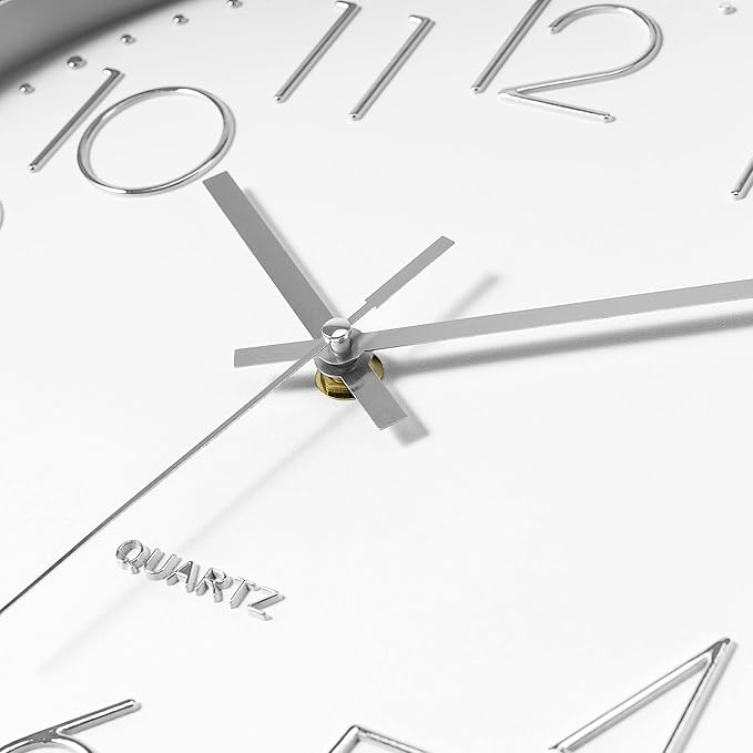 Foxtop Silver Wall Clock Silent Non-Ticking Battery Operated Round Modern Wall - Image 9