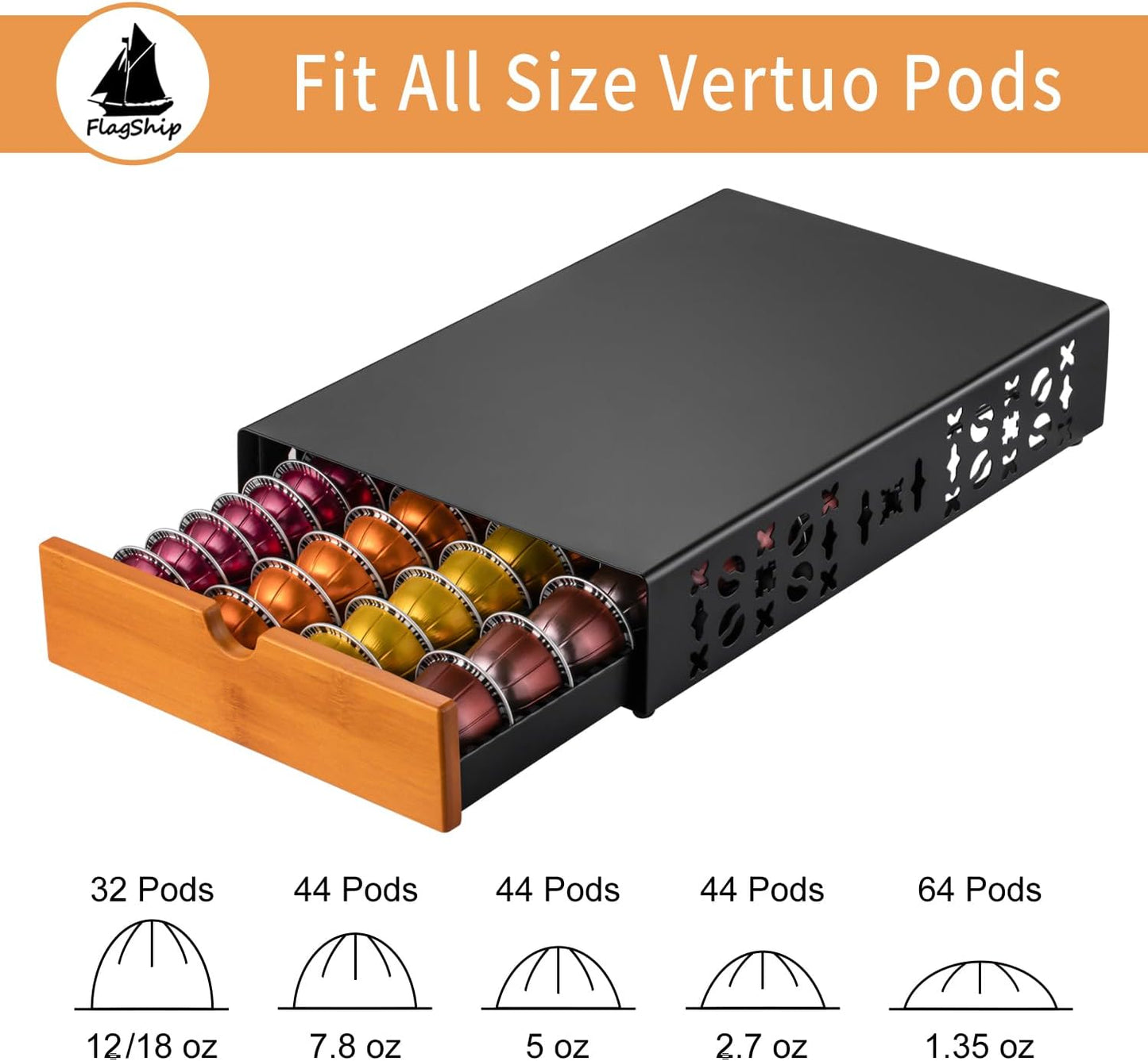 Flagship Vertuo Pod Holder Coffee Storage for Nespresso - Black Metal Fits All Size Vertuo Pods