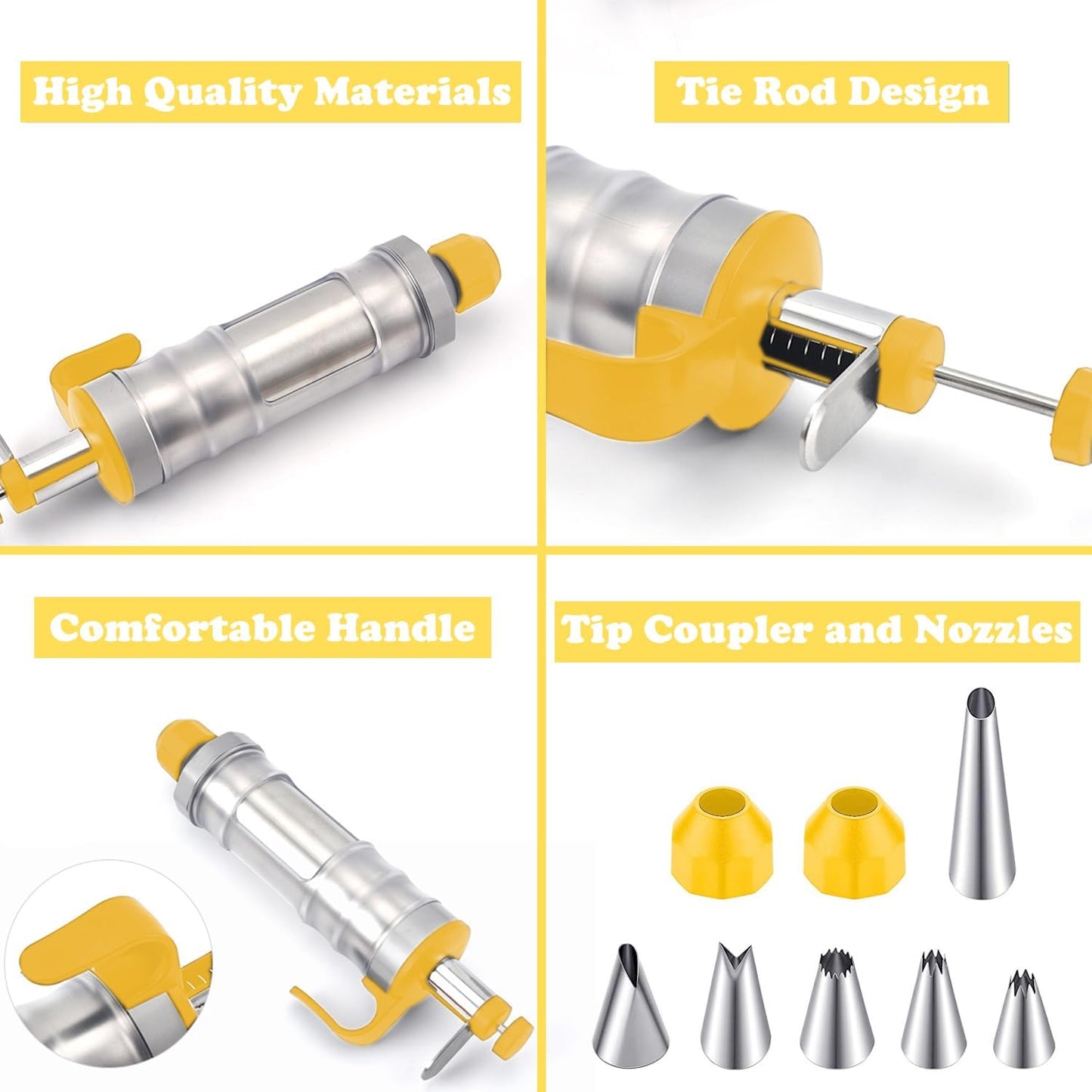 JAYVAR Dessert Decorating Syringe Set, Cake Decorating Kit, Stainless Steels Frosting Piping Kit for Cupcake Decoration with 6 Piping Nozzles, Cake Decorating Gun for Frosting Cream to Make Cupcakes