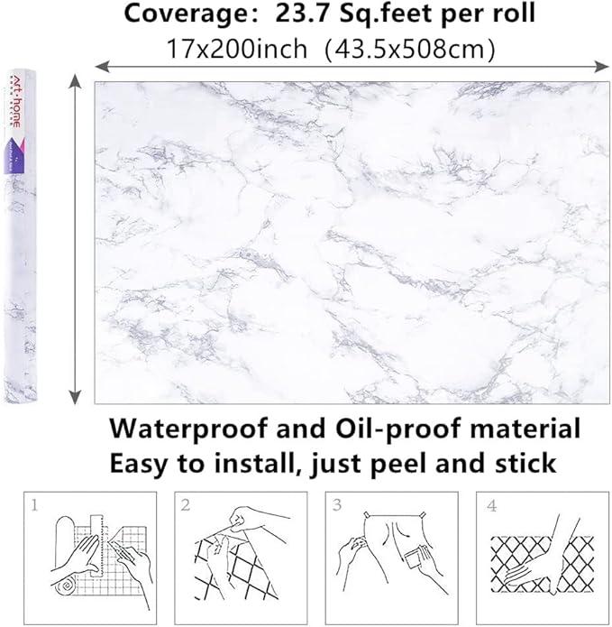 Arthome White Marble Contact Paper - Image 7