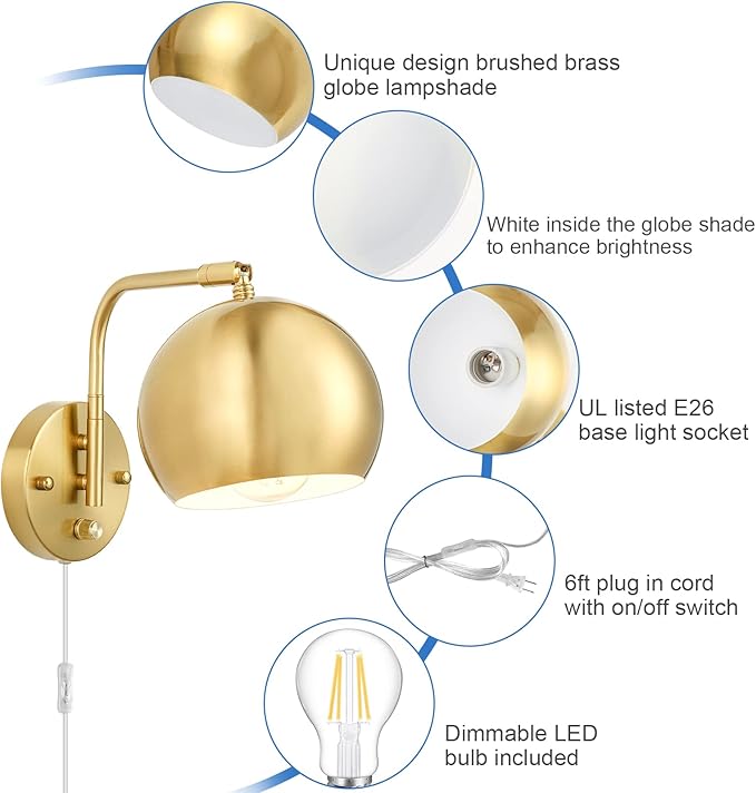 VATONI Plug in Dimmable Wall Sconce Swing Arm Wall Lights - Image 3