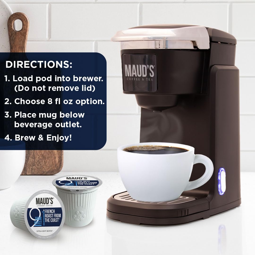 Maud's French Roast Coffee Pods 18 ct, Dark Roast Coffee in Recyclable Single Serve Pods – 100% Arabica Coffee, Compatible with Keurig K Cups Maker